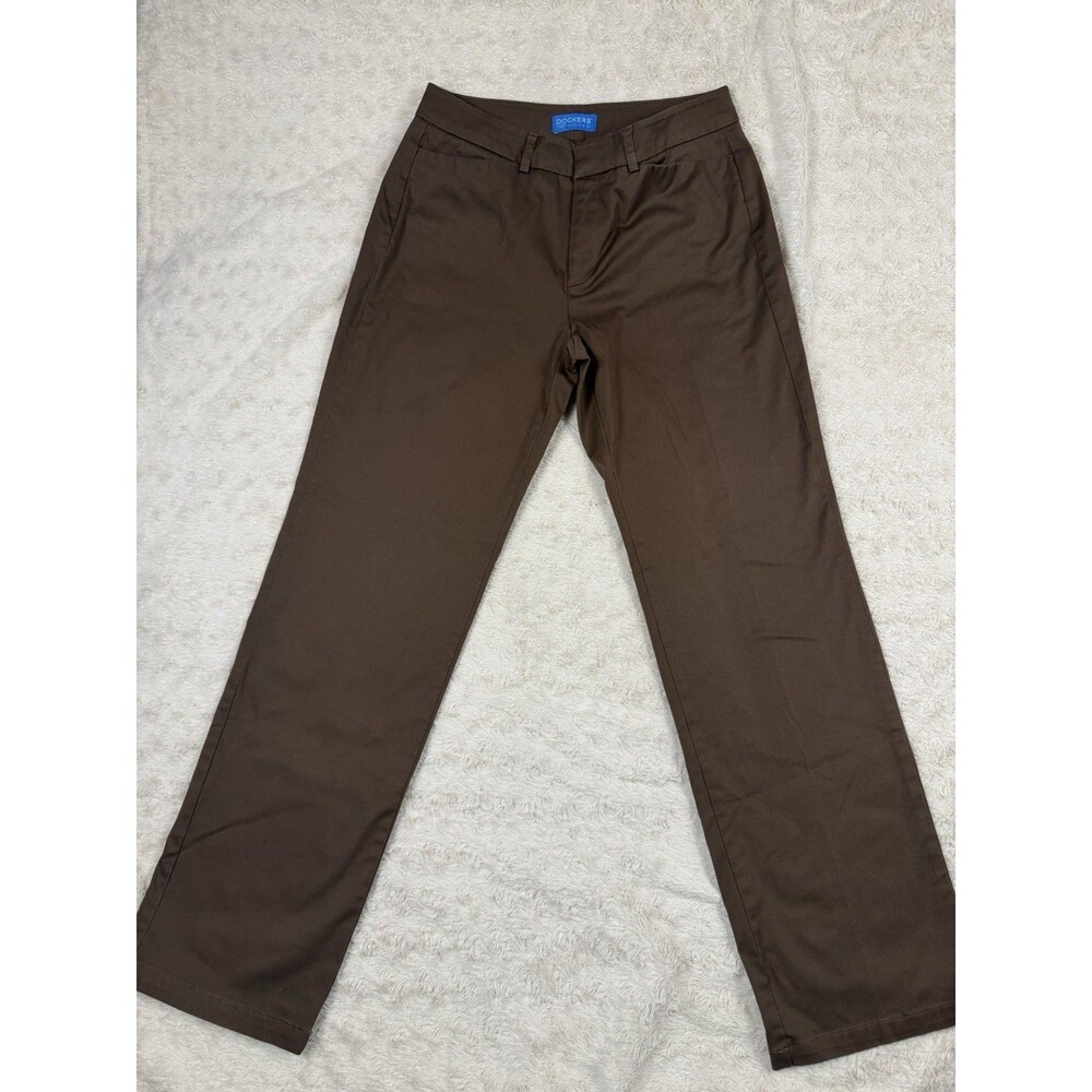 Dockers Women's Brown Twill Stretch Dress Pants Flat Front Straight 6 Inseam